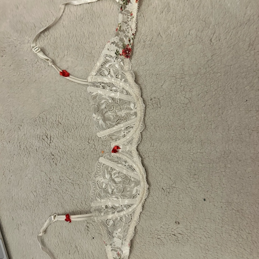 Elegant Lace Floral Bra in Cream and Red